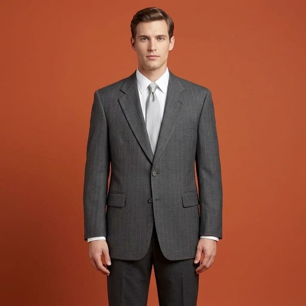 Jos. A. Bank 34063 Pinstripe Suit‎ Jacket Blazer Mens 42L Gray Wool EUC
